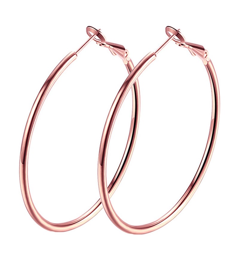 GSLAOZ Hoop Earrings, 18K Rose Gold Plated Rounded Hoops Earrings for Women - Image 1